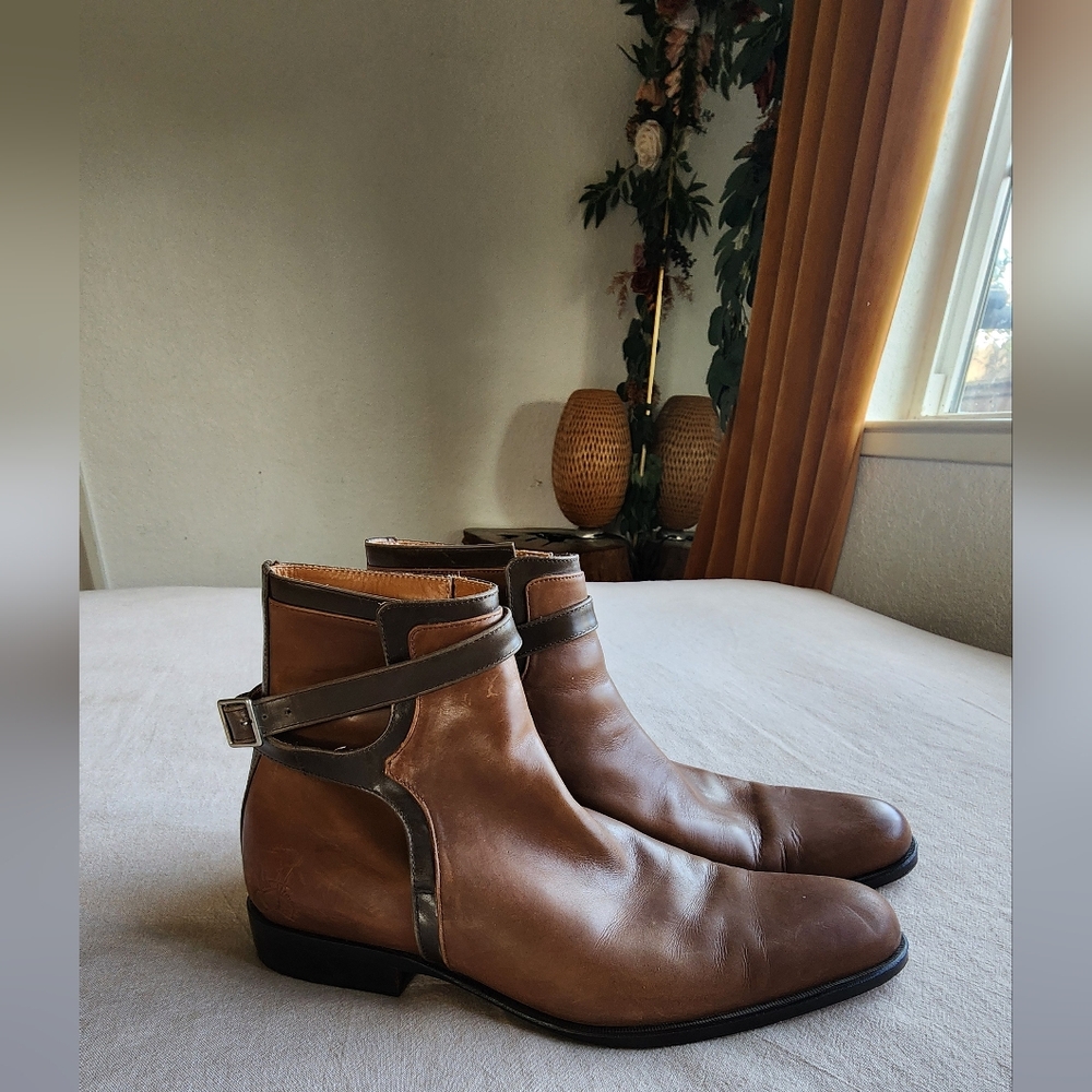 John Fluevog Twin Turbine 328 Newbury St Men's Brown Leather Ankle Boots